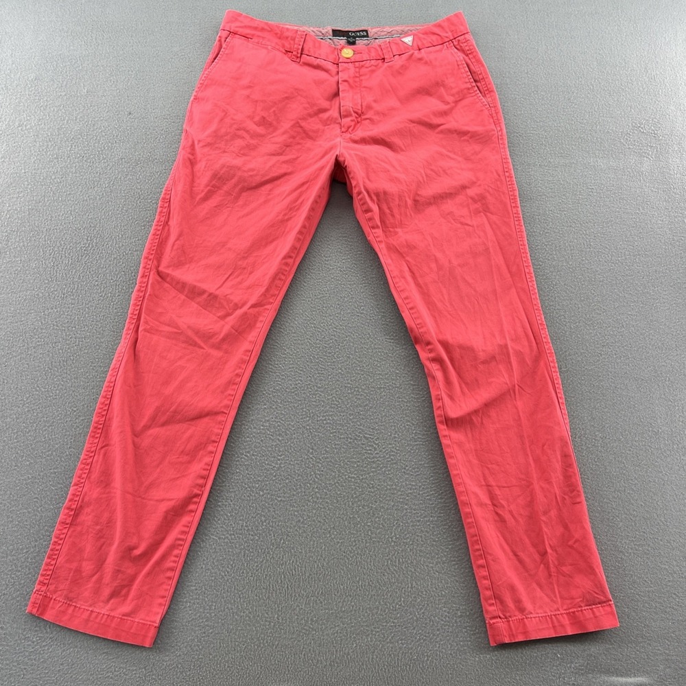 VTG Guess Pants Men's Sz 33x31 Red Chinos Mid Rise Khakis Flat Front